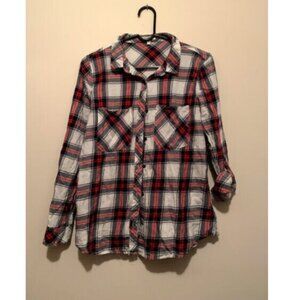 Live 4 truth size L Jr. plaid button up long sleeved top black, red, gray, white
